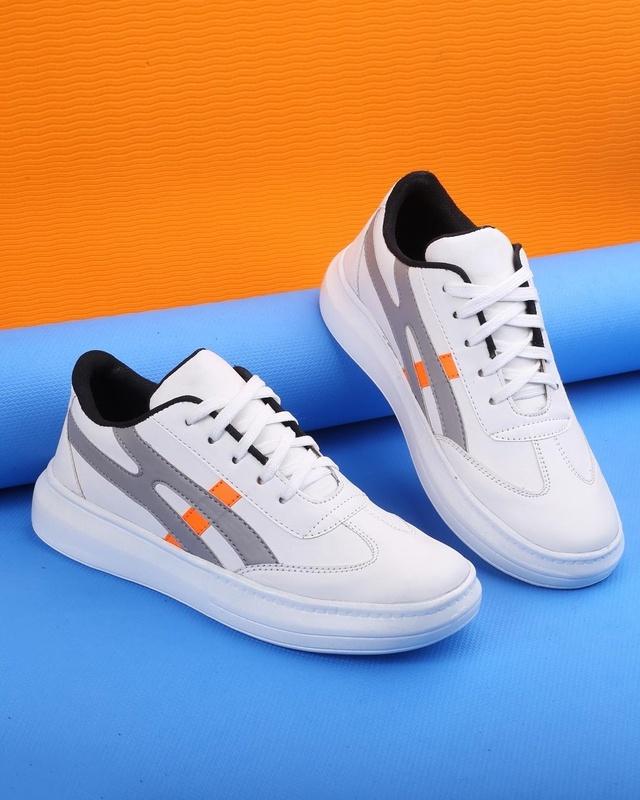 men's white color block sneakers