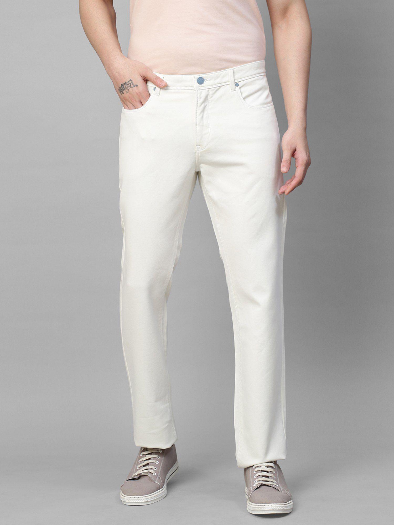 men's white cotton stretch rico slim fit solid casual chinos