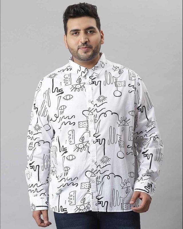 men's white graphic design stylish full sleeve casual shirt