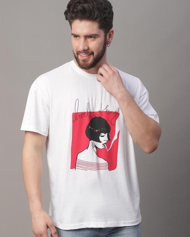 men's white graphic printed super loose fit t-shirt