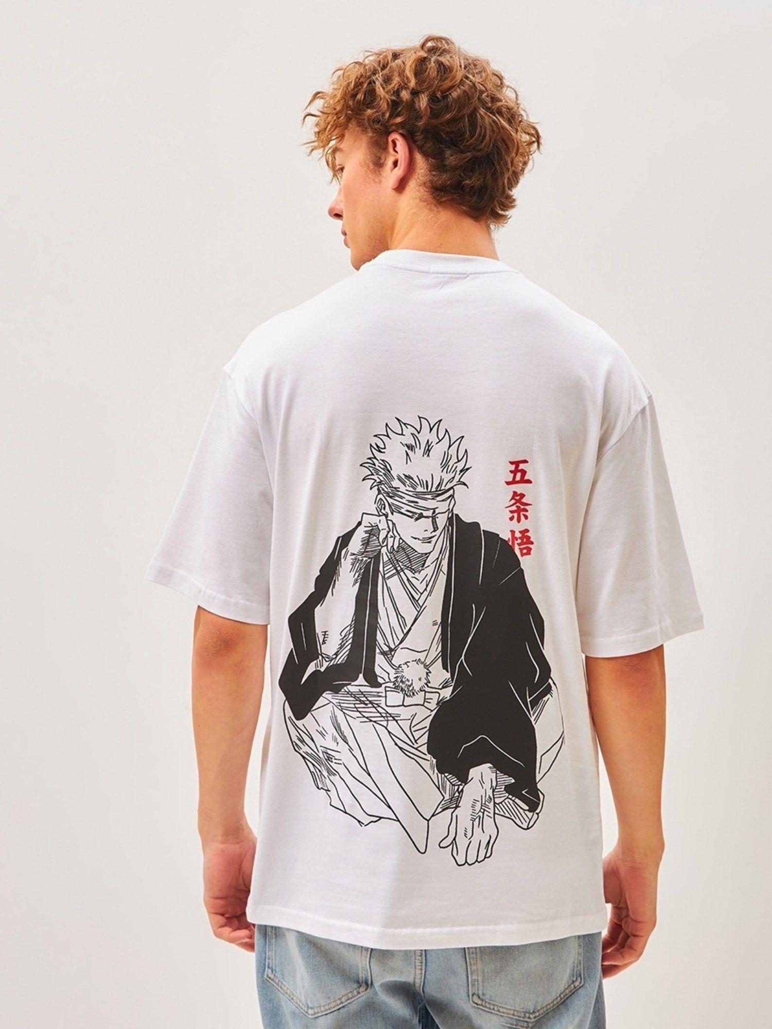 men's white jujutsu sorcerer graphic printed oversized t-shirt