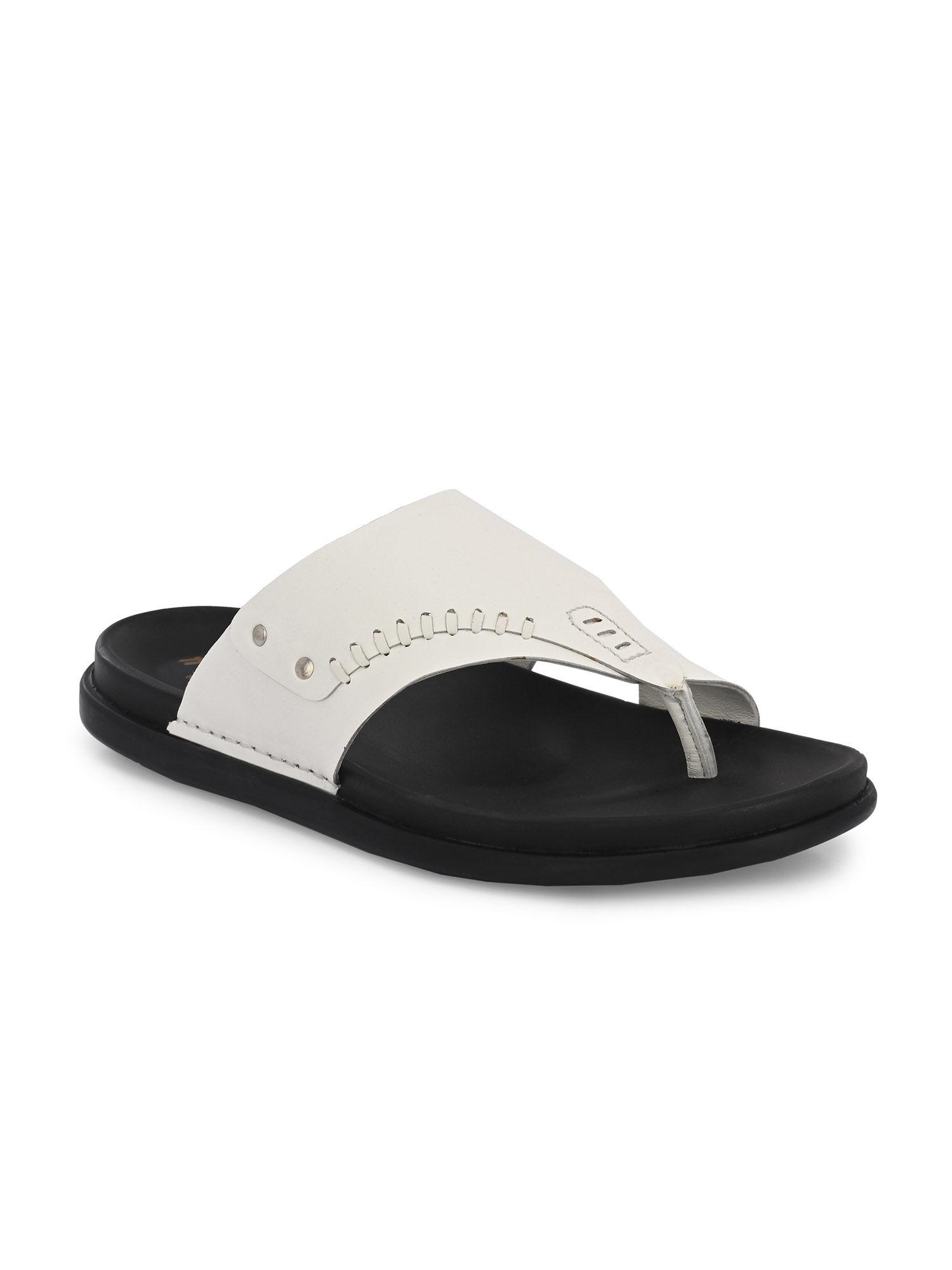 men's white leather toe ring casual slippers