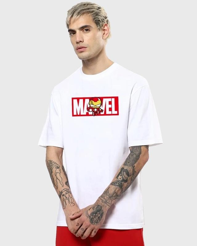 men's white marvel ironman typography oversized t-shirt