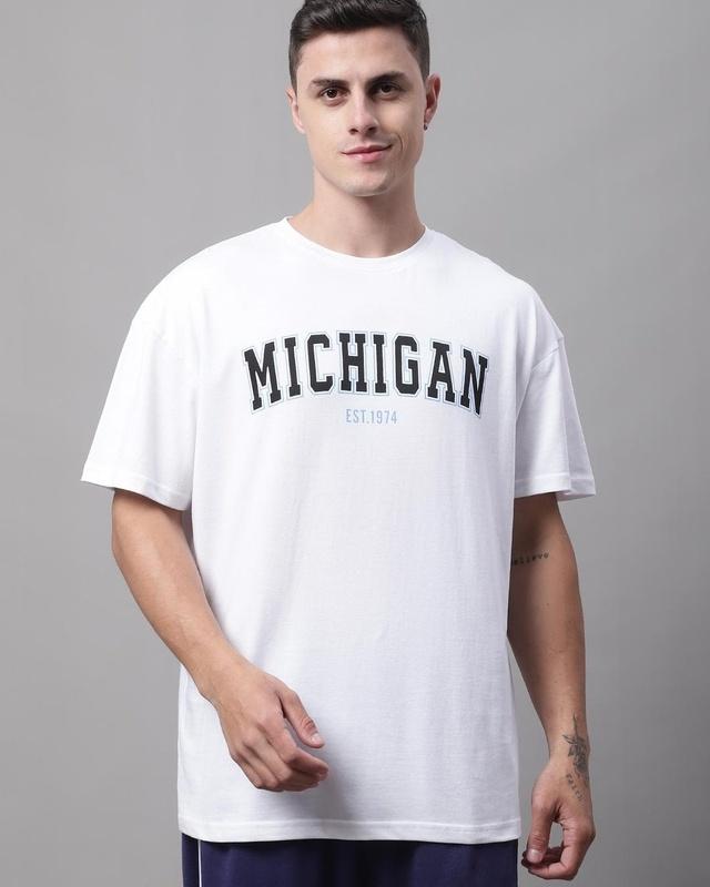 men's white michigan typography super loose fit t-shirt