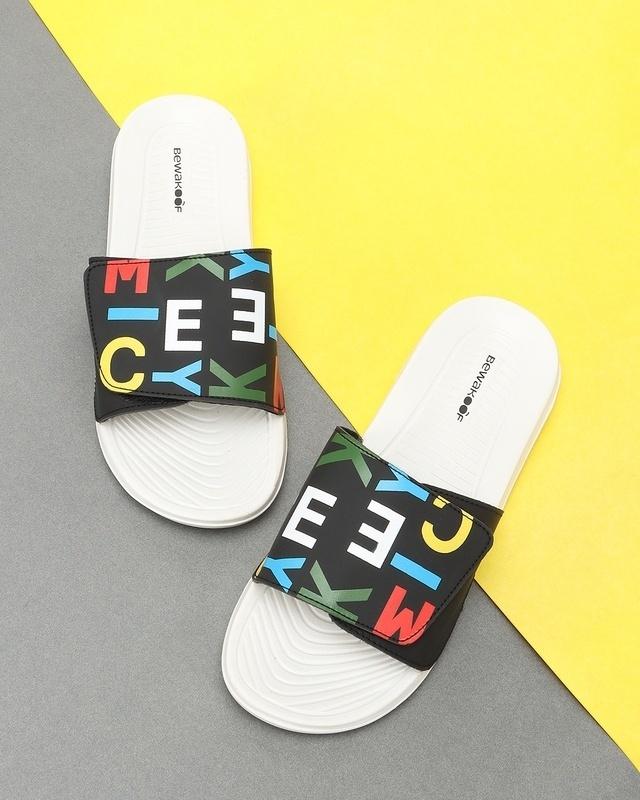 men's white mickey typo comfysole sliders