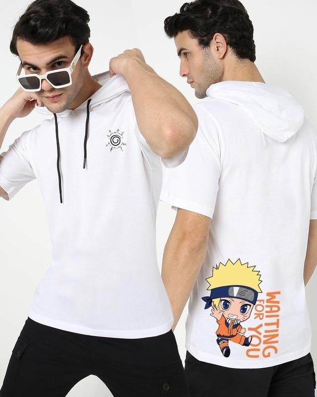 men's white naruto waiting for you graphic printed oversized hoodie t-shirt