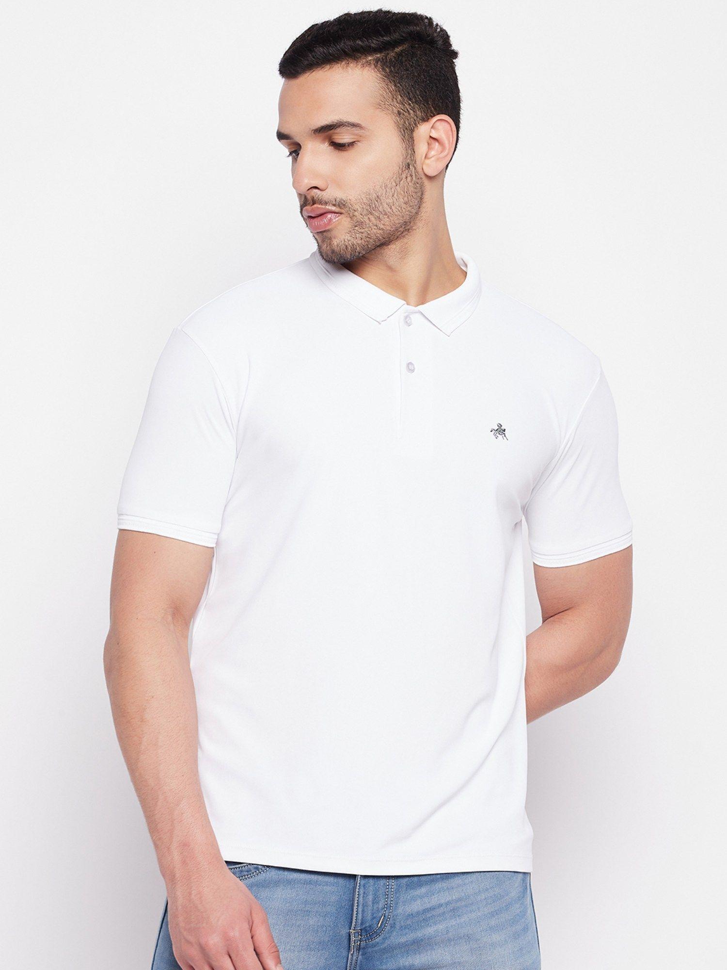 men's white printed polo neck t-shirt