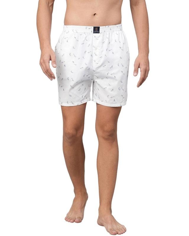 men's white printed relaxed fit boxers