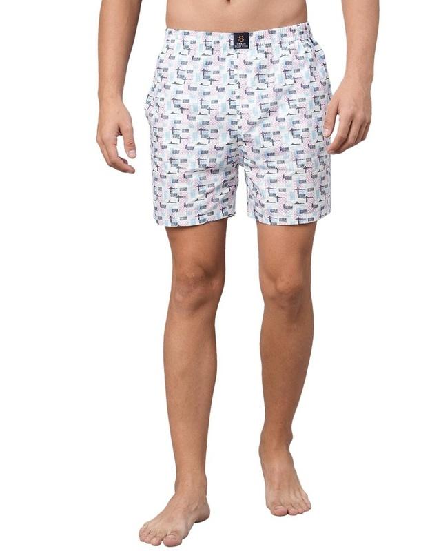 men's white printed relaxed fit boxers