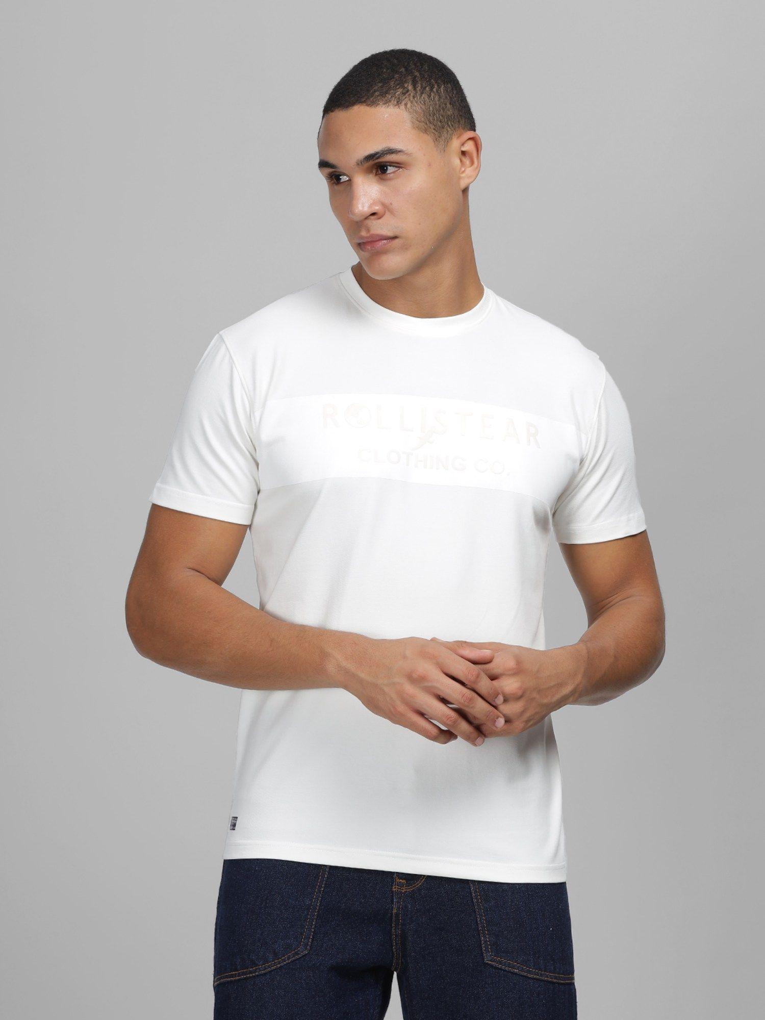 men's white printed round neck t-shirt