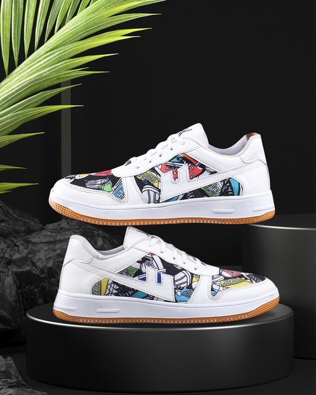 men's white printed sneakers