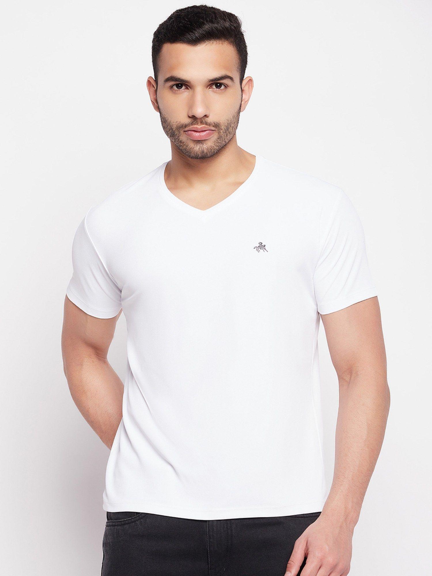 men's white printed v-neck t-shirt