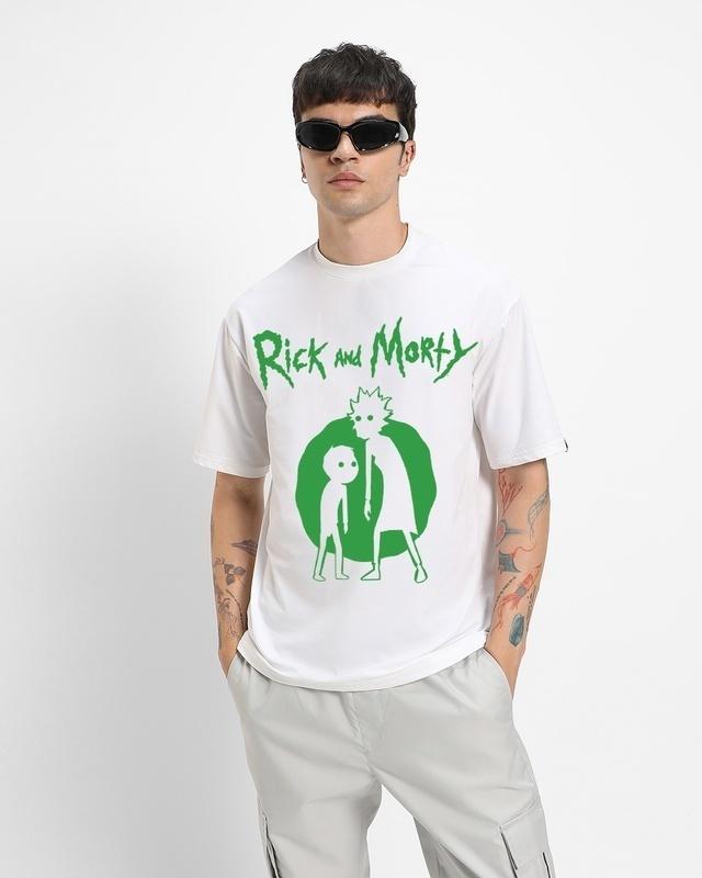 men's white rick and morty graphic printed oversized t-shirt