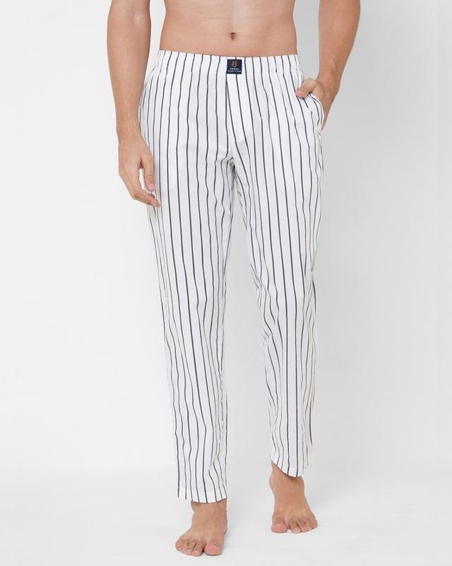 men's white striped cotton lounge pants