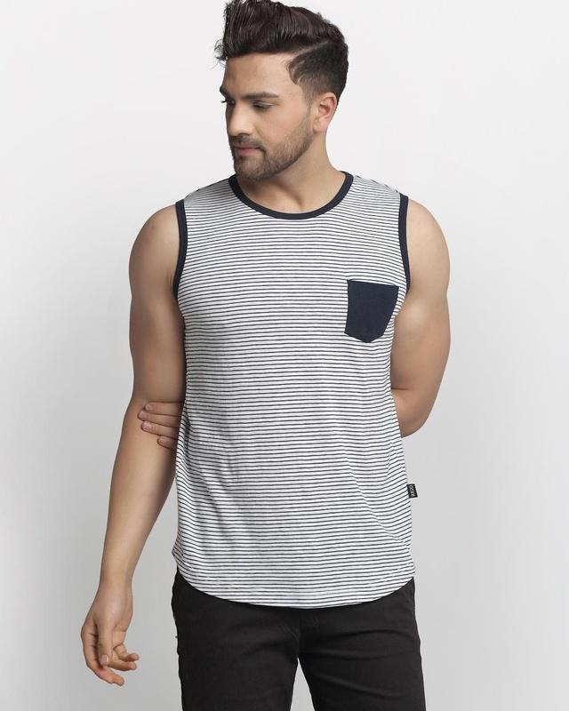 men's white striped slim fit vest