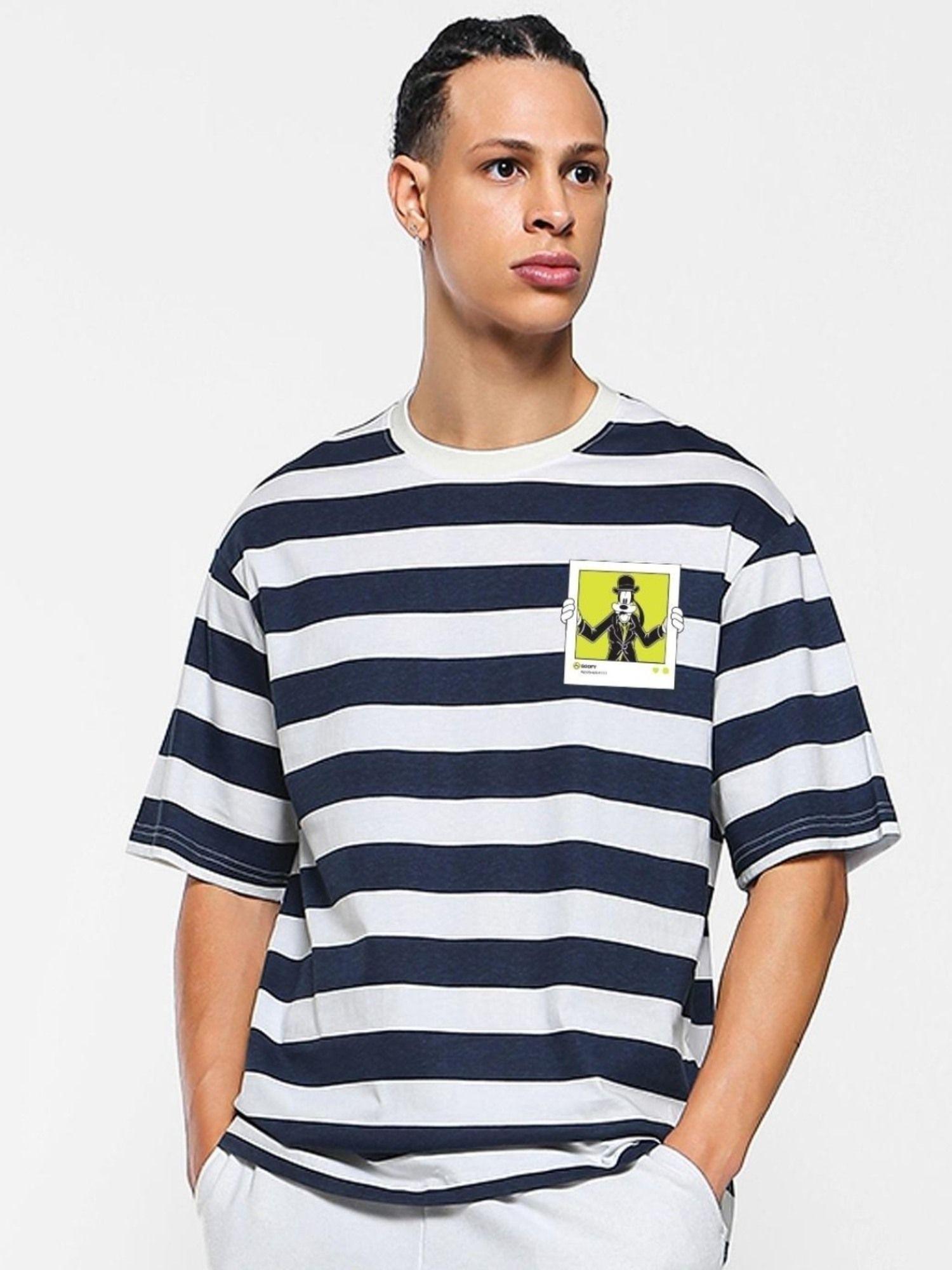 men's white striped t-shirt