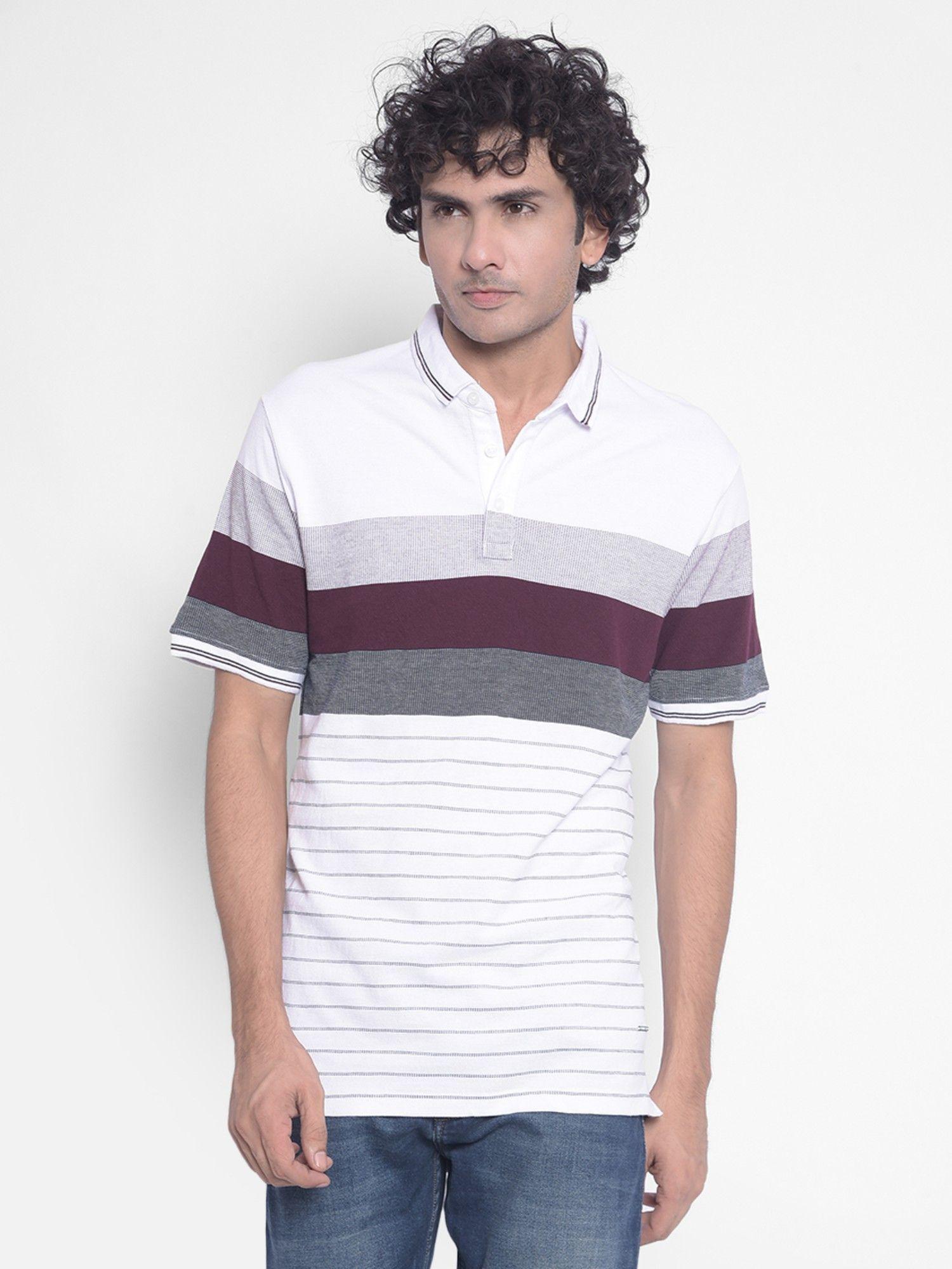 men's white stripes polo t-shirt