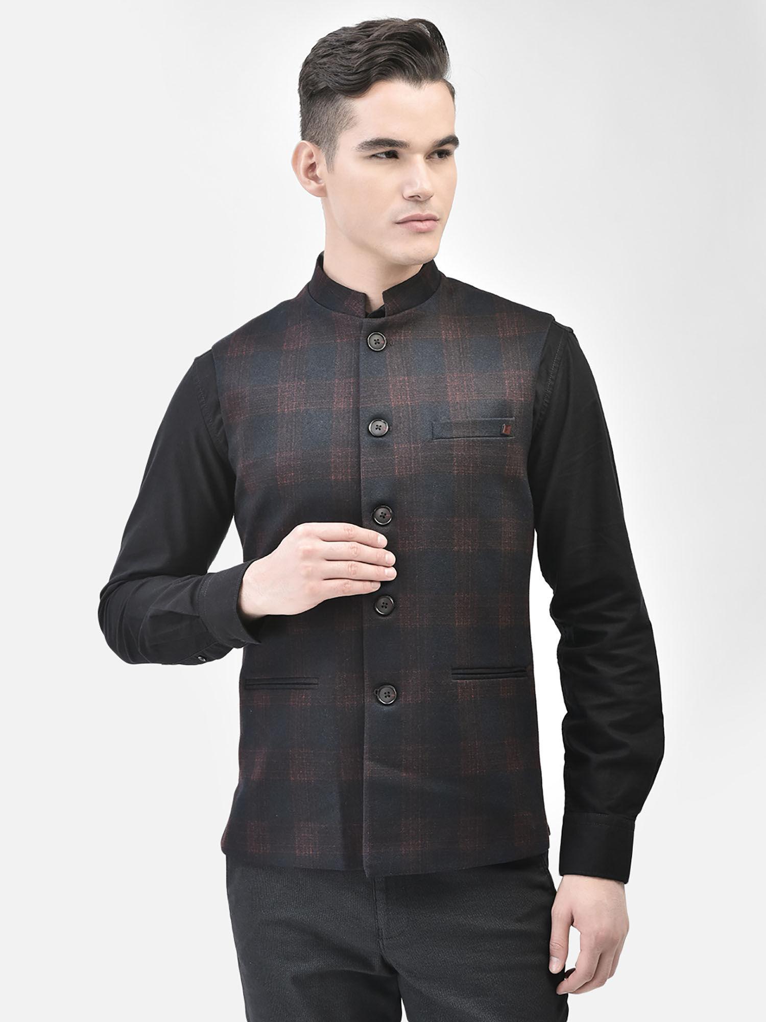 men's wine checked waistcoat