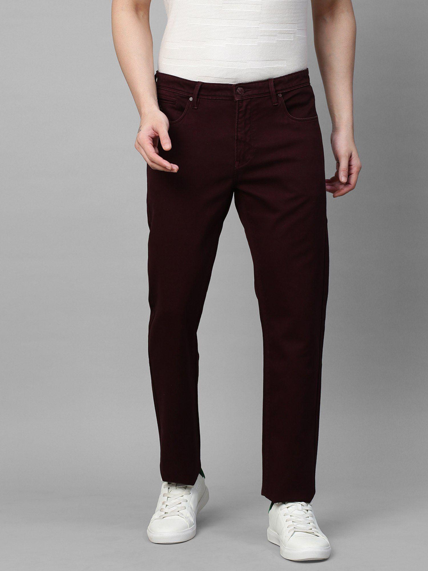 men's wine cotton stretch rico slim fit solid casual chinos