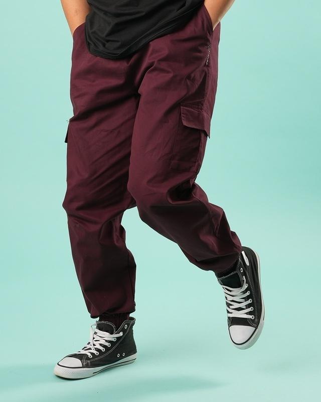 men's wine loose comfort fit cargo harem pants