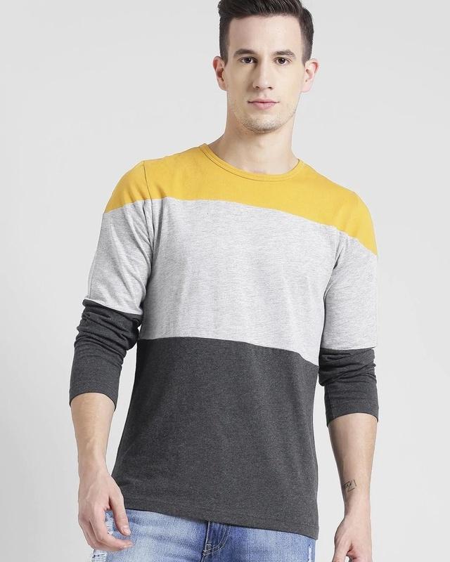 men's yellow & grey color block slim fit t-shirt