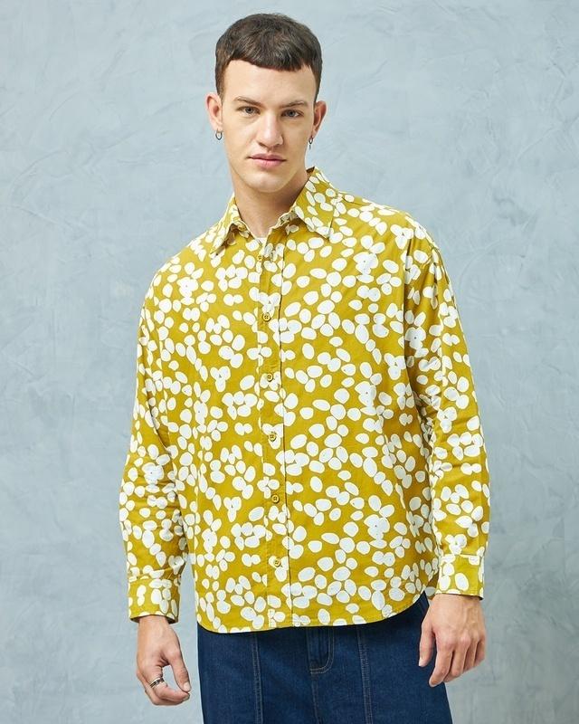 men's yellow all over printed oversized shirt