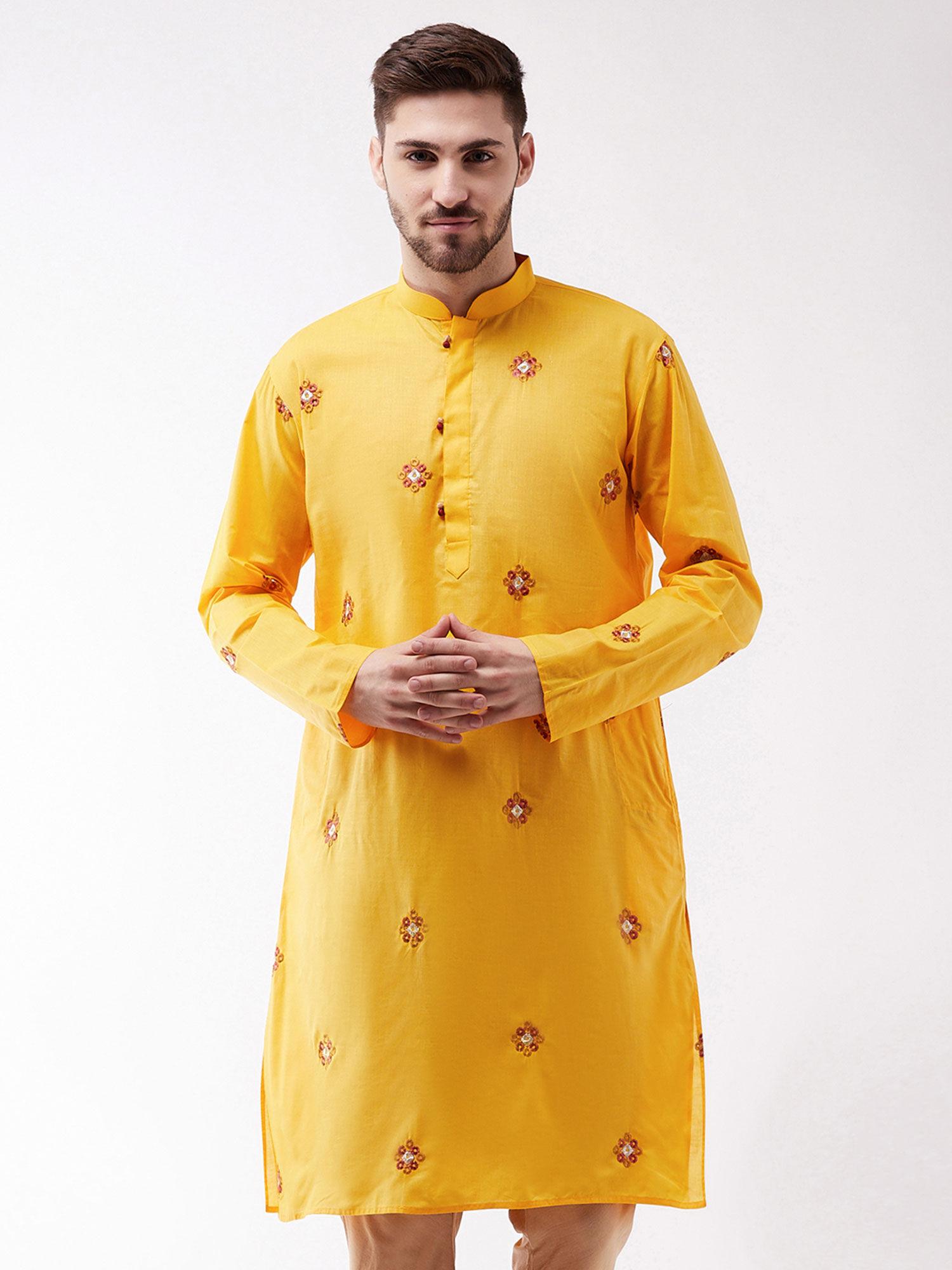 men's yellow and rose gold kurta