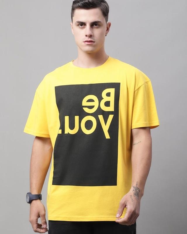 men's yellow be you typography super loose fit t-shirt