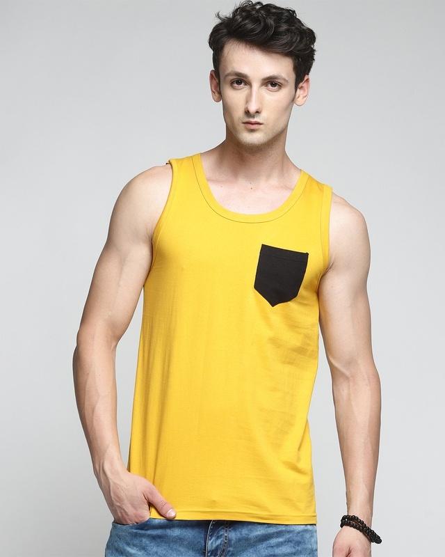 men's yellow color block vest