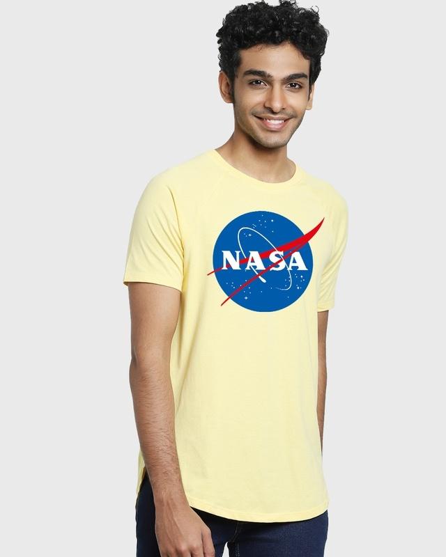 men's yellow nasa meat ball graphic printed apple cut t-shirt