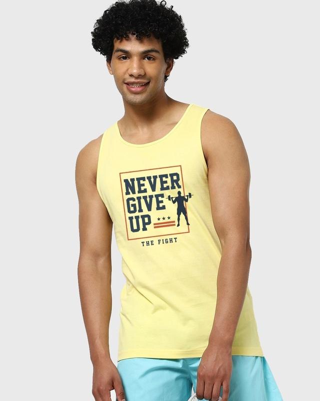 men's yellow never give up typography vest