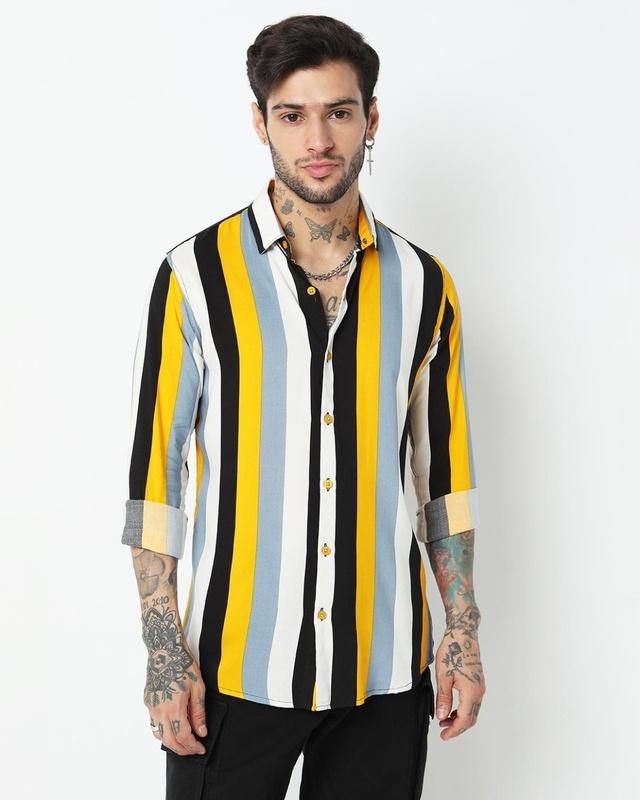 men's yellow roman striped shirt