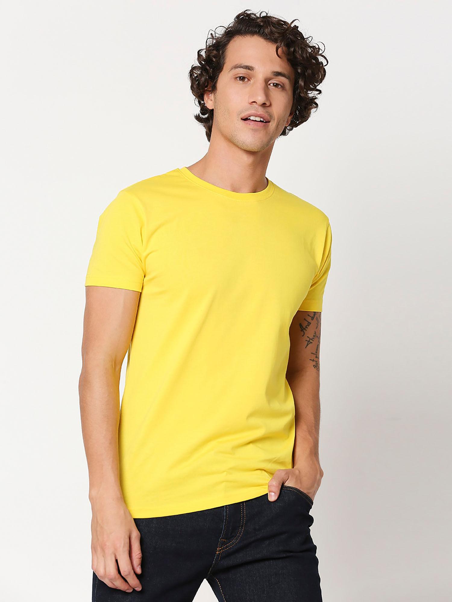 men's yellow solid t shirt