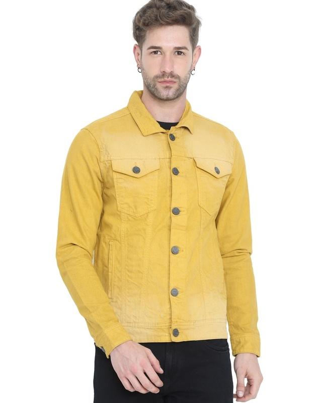 men's yellow washed denim jacket