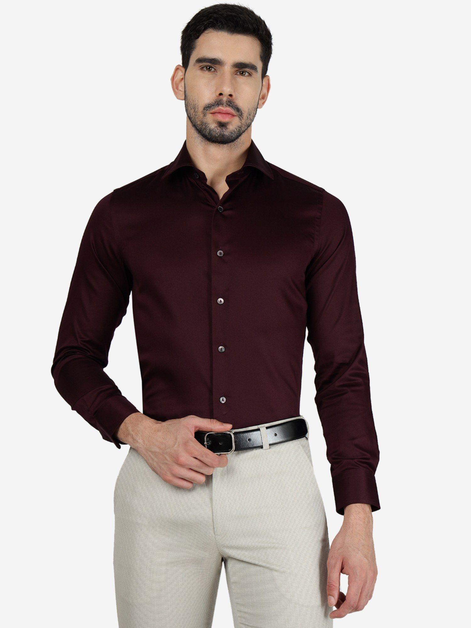 men 100% cotton solid wine slim fit full sleeve party wear shirt
