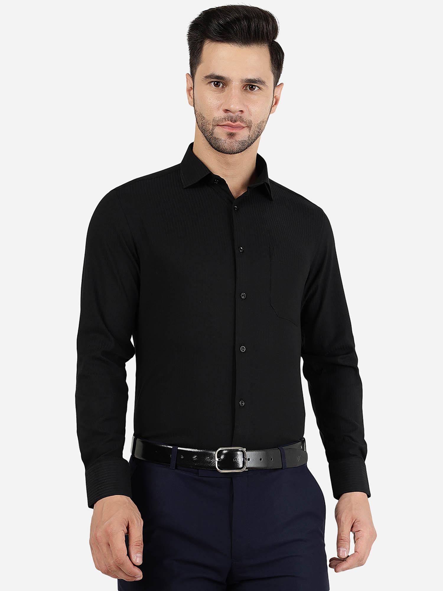 men 100% cotton striped black slim fit party wear shirt