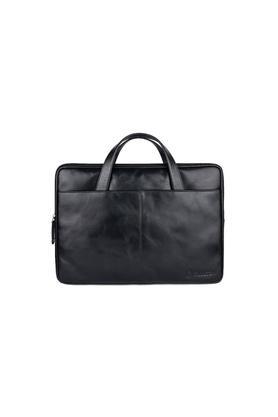 men 20 liters leather zip closure laptop bag - black