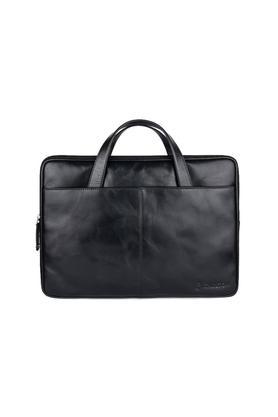 men 20 liters leather zip closure laptop bag - black