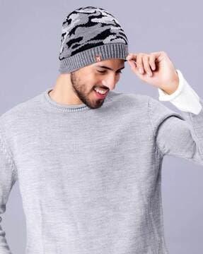 men abstract print beanie cap