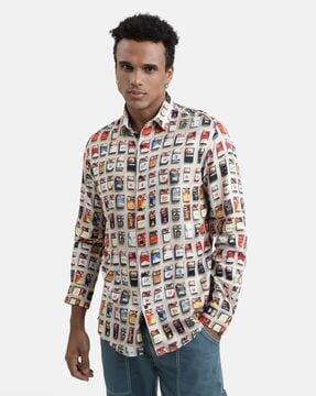 men abstract print regular fit shirt