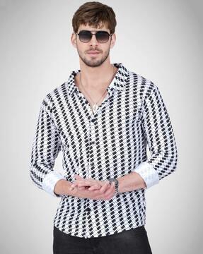 men abstract print regular fit shirt