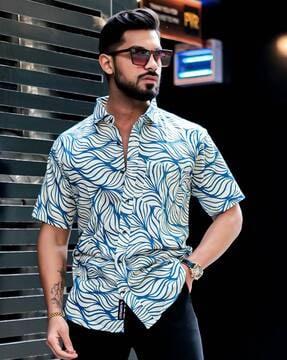 men abstract print regular fit shirt