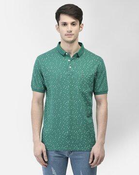 men abstract print slim fit polo t-shirt