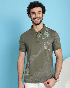 men abstract print slim fit polo t-shirt