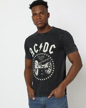 men ac dc print regular fit crew-neck t-shirt