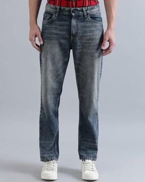 men acid wash cotton relaxed fit jeans