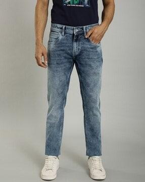 men acid-wash slim fit jeans