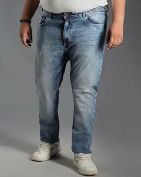 men acid wash tapered jeans