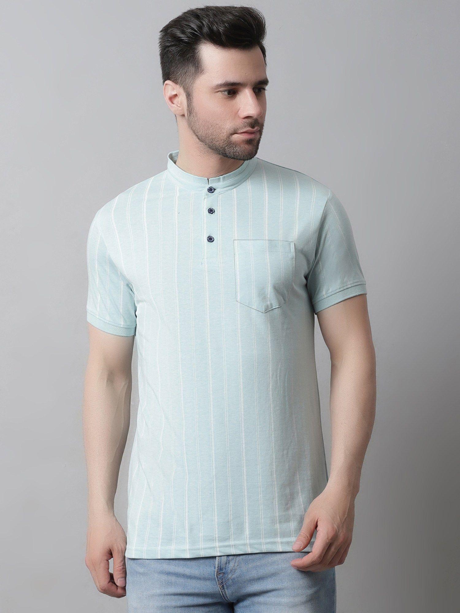 men all over printed sea green cotton t-shirt with pocket