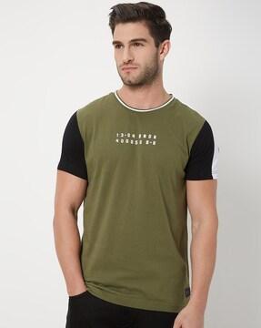 men alphanumeric print slim fit crew-neck t-shirt